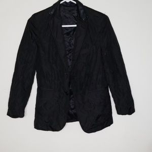 Black Quilted Blazer  with PU leather collar